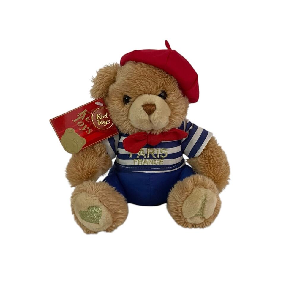 Keel Toys Seaman Bear Paris France Souvenir Plush Brown Teddy Red Beret Sailor